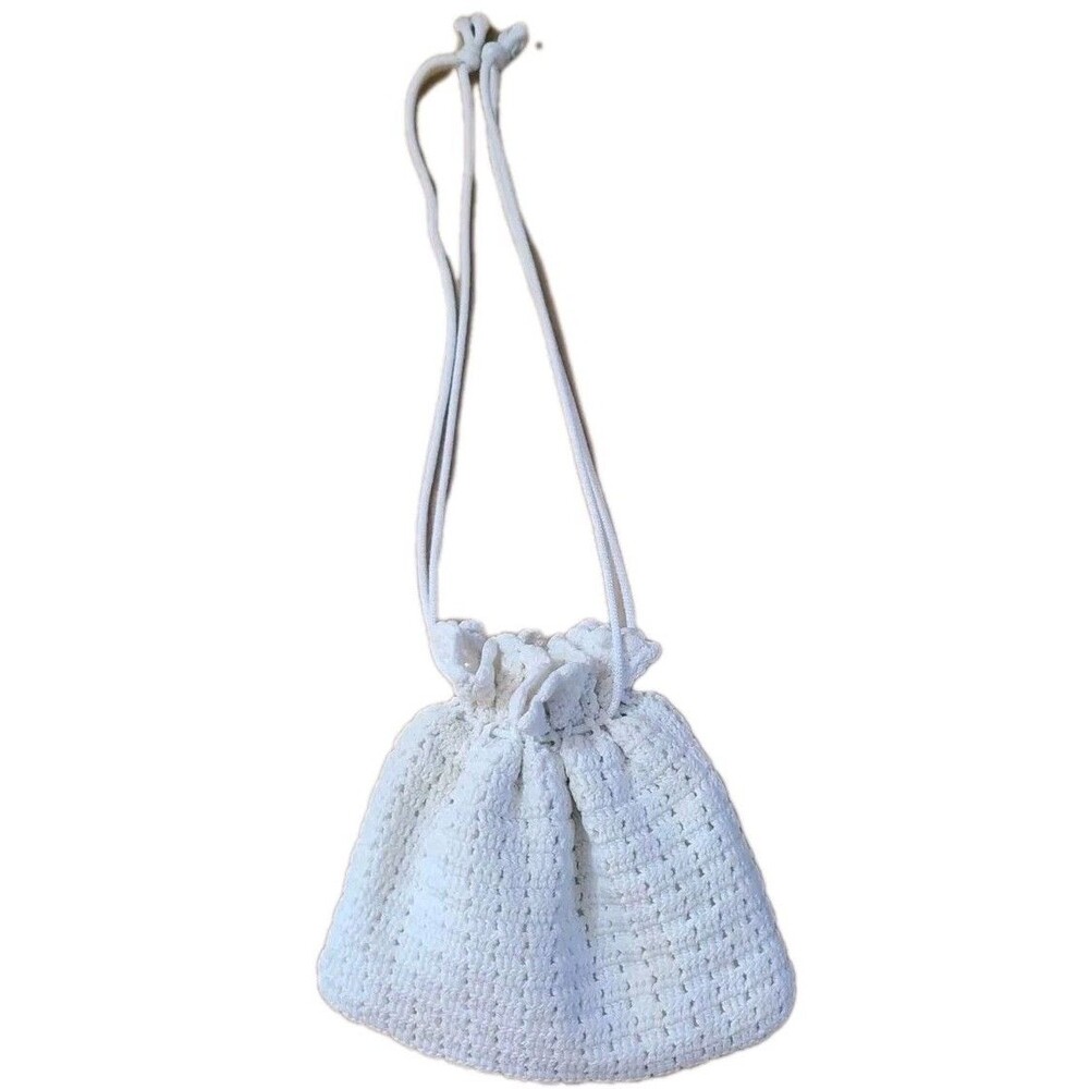 Vintage White (Thick Crochet) Bag Drawstring Handle*Thickly Lined* 10inx10 In